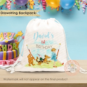 Classic Winnie the Pooh First Birthday Favor Bags-Boys First Birthday Party Bags-Winnie the Pooh Custom Goodie Bags-SET of 5