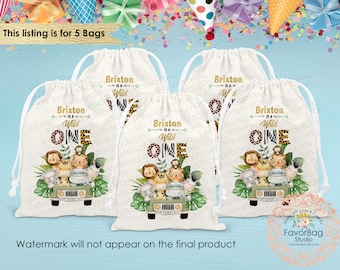 Wild One Favor Bags- First Birthday Favor Bags-Safari favor Bags-Kids Party Bags- Personalized Favor Bags-Custom Goodie Bags-SET of 5