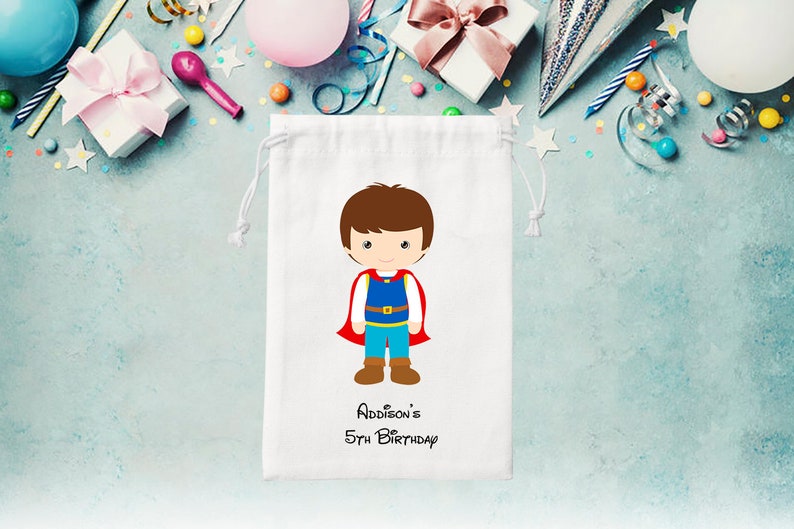 Prince Favor Bag-Prince Charming Birthday Favor Bags-Kids favor Bags-Kids Birthday Party Bags Personalized Favor Bags-Custom Favor-SET of 5 image 1