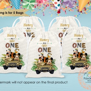 Disney Safari Wild One Favor Bags-First Birthday Favor Bags-Mickey Safari favor Bags-Personalized Favor Bags-Custom Goodie Bags-SET of 5