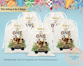 Disney Safari Wild One Favor Bags-First Birthday Favor Bags-Mickey Safari favor Bags-Personalized Favor Bags-Custom Goodie Bags-SET of 5