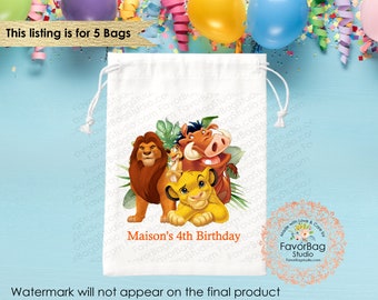 Lion King Favor Bags-Simba Favor Bags-Kids Birthday favor Bags-Nala Lion King Personalized Favor Bags-Lion King Custom Goodie Bags-SET of 5