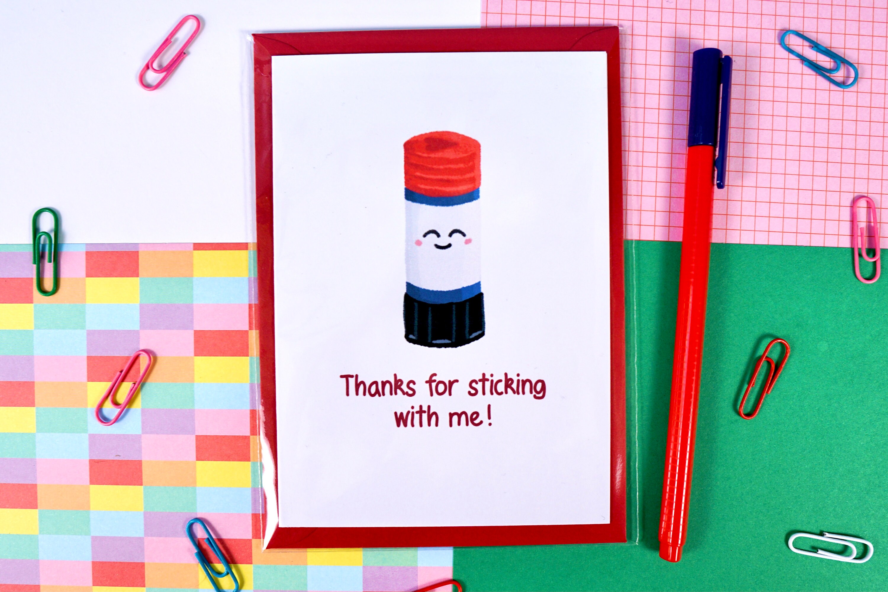 Cute Stationery Gluestick Card Pun Thanks for sticking Etsy