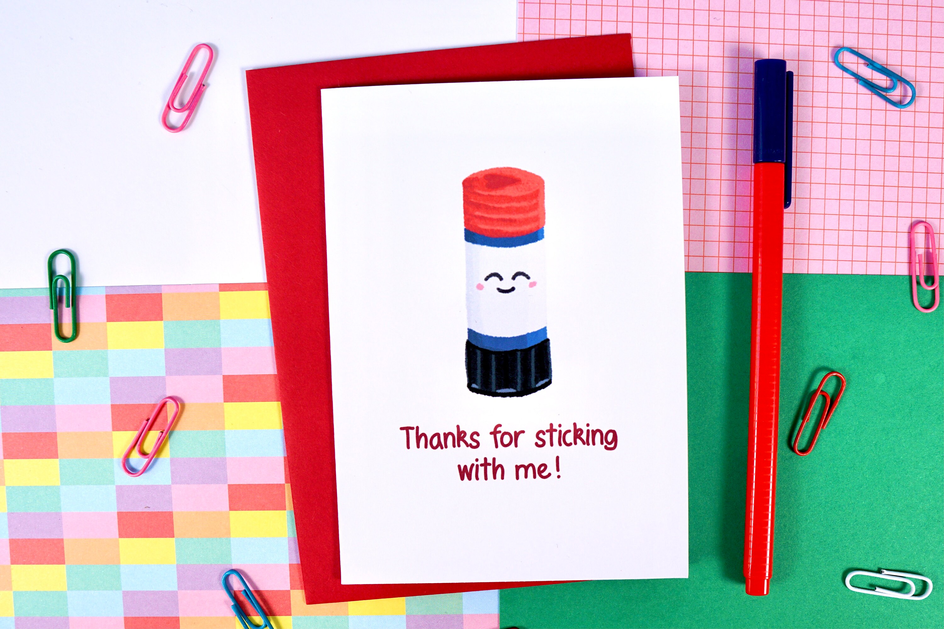 Cute Stationery Gluestick Card Pun Thanks for sticking Etsy
