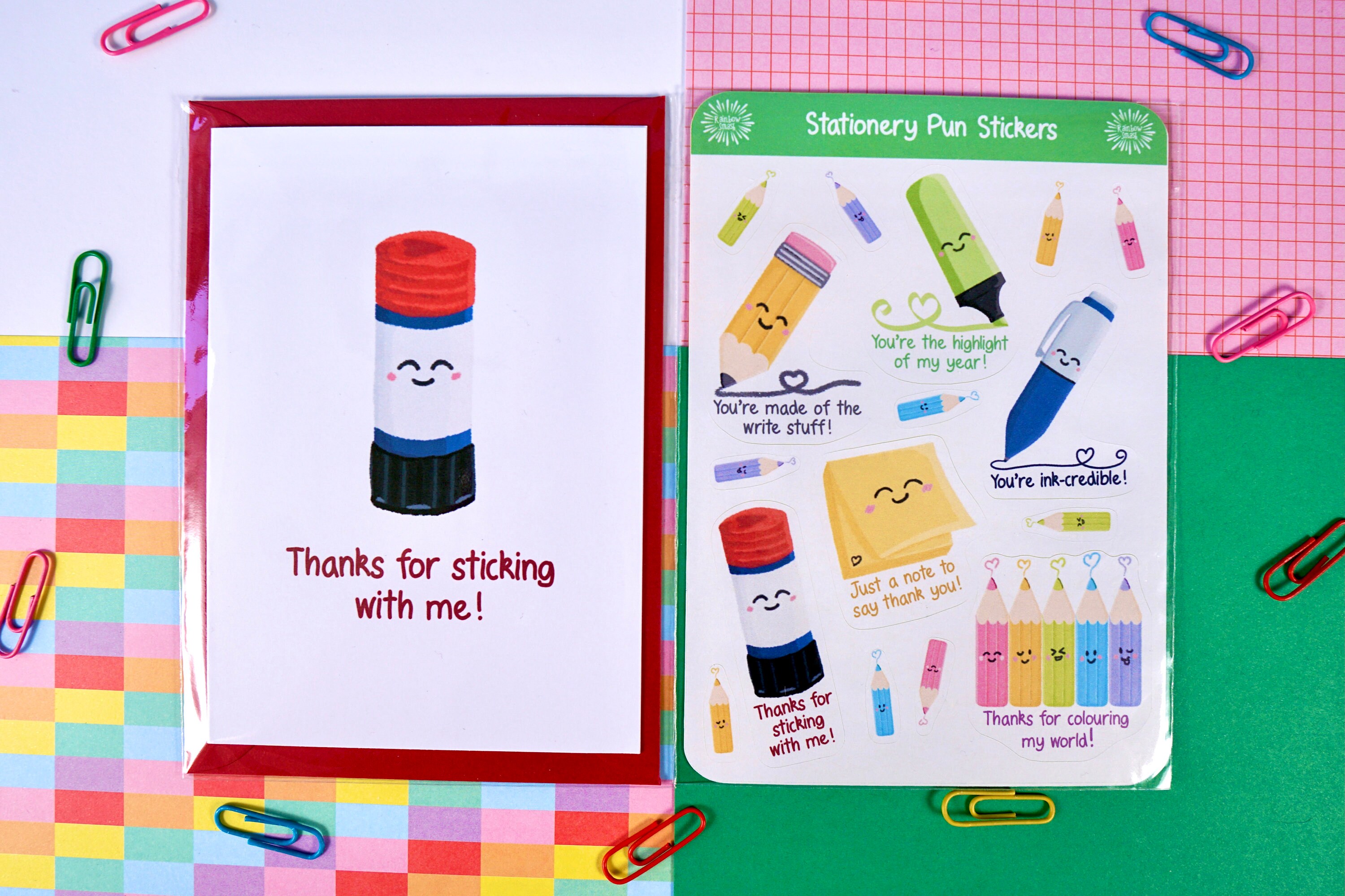 Cute Stationery Gluestick Card Pun Thanks for sticking Etsy