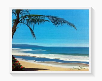 Costa Rica Beach Art Print, Caribbean Sea Painting, Manzanillo Limón, Palm Tree Art