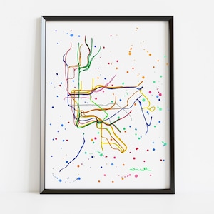 Stampa artistica da parete con mappa della metropolitana di New York, opera d'arte ad acquerello di New York City