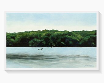 Potomac River Painting, Gliding Geese Watercolor, Northern Virginia Art Print, Great Falls Fairfax County