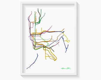 NYC Subway Map Art Print New York City Watercolor Artwork