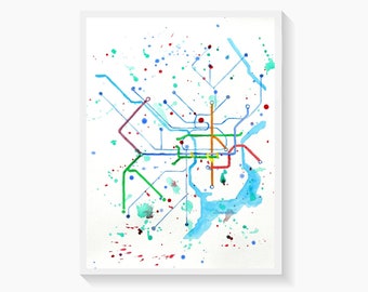 Philadelphia Art Print SEPTA Transit Map Watercolor Artwork