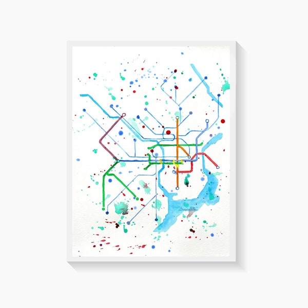 Philadelphia Art Print SEPTA Transit Map Watercolor Artwork