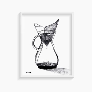 Chemex Coffee Art Print, Black and White Coffee Wall Art, Simple Coffee Art