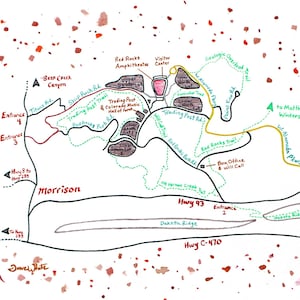 レッドロックス公園の地図アートプリント水彩画
