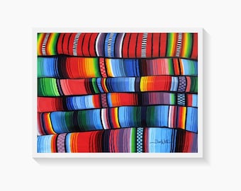 Indigenous Fabrics Art Print Latin American Hispanic Folk Painting