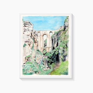 Ronda Spain Painting Art Print Andalucia Watercolor, Spain Wall Art