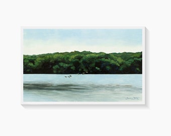 Potomac River Painting Art Print, Gliding Geese Watercolor, Great Falls Virginia, Fairfax County, Northern Virginia Art