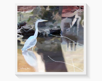 Great Blue Heron Art Print Wildlife Painting Loudoun County Northern Virginia Ashburn