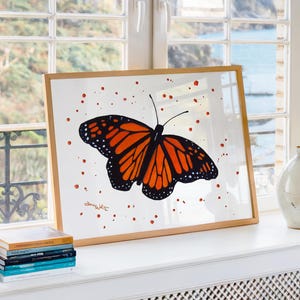 Monarch Butterfly Watercolor Painting Art Print Orange Insect Artwork