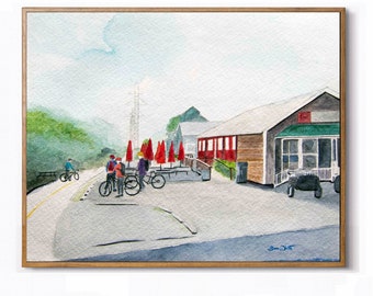 W&OD Trail Watercolor Painting Fine Art Print - Bicyclists Ashburn Virginia, Loudoun County