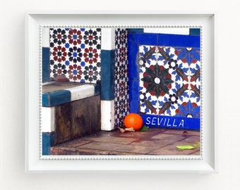 Sevilla Art Print, Moorish Tiles and Orange, Andalucia Decor