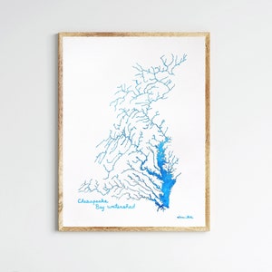 Stampa artistica con acquerello del bacino idrografico della baia di Chesapeake