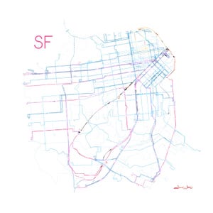 San Francisco MUNI Map Wall Art Print Bay Area