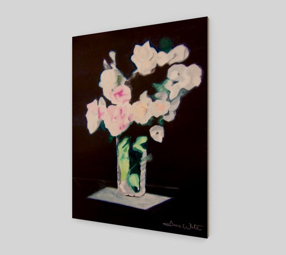 Pink And White Roses With A Black Background Painting Print Etsy