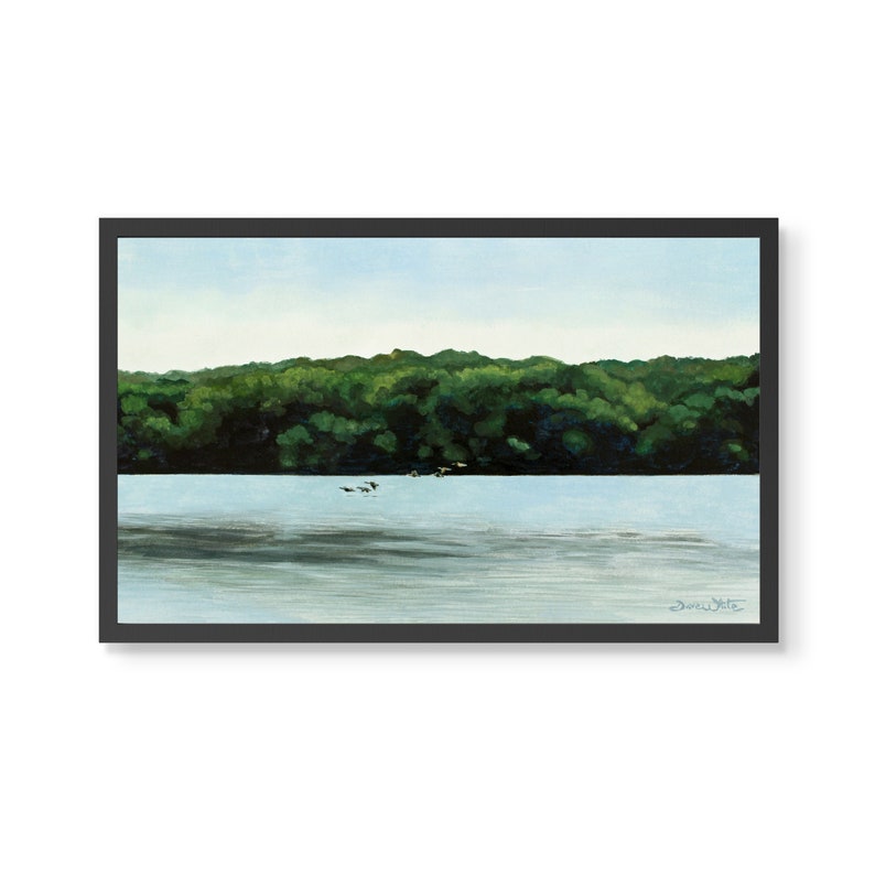 Potomac River Painting Art Print Gliding Geese Watercolor image 2
