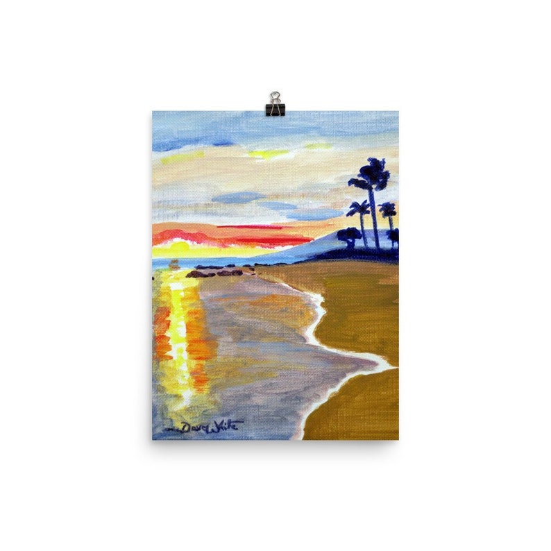 Tropical Beach Art Print Seascape Watercolor Sunset Painting Etsy