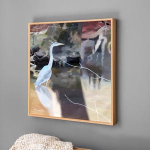 Airone azzurro Stampa artistica Pittura di animali selvatici Arte murale di uccelli Zone umide Foresta Ruscello
