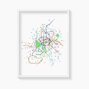 Impresión artística en acuarela del mapa del metro de Madrid, España
