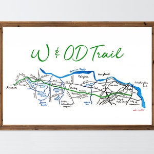 W&OD Trail Map Painting Art Print Northern Virginia