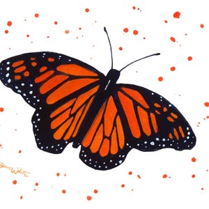 Monarch Butterfly Watercolor Painting Art Print Orange Insect Artwork