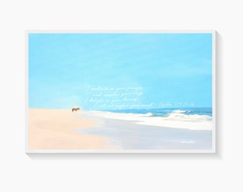 Assateague Island Horse Painting Art Print, Christian Wall Art Bible Scripture Psalm 119: 15-16