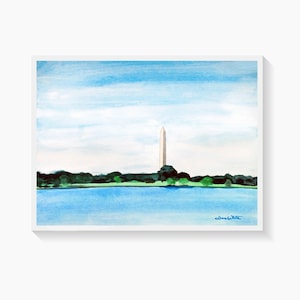 Washington Monument Painting Art Print, Washington DC Art, Arlington Virginia Art, Potomac River