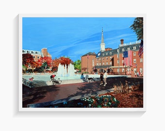 Old Town Alexandria Virginia Painting Art Print of Market Square Plaza and City Hall