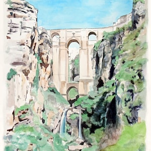 Ronda Spain Art Print Andalucia Watercolor Painting Wall Art
