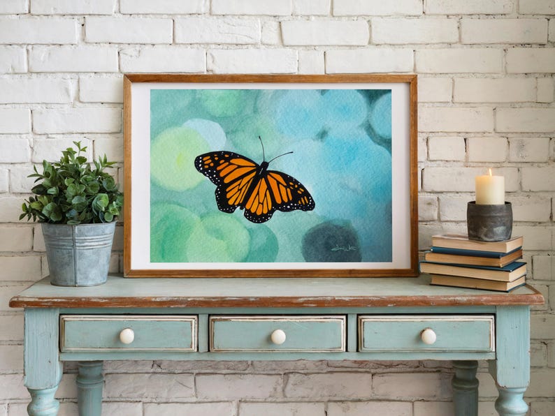 Monarch Butterfly Watercolor Painting Art Print Orange Insect Artwork ...
