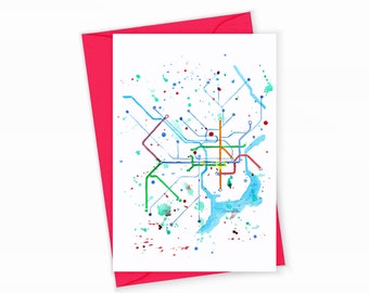 Greeting Card Philadelphia SEPTA Map Watercolor Art