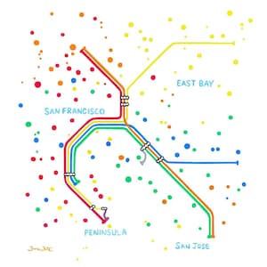 San Francisco Bay Area BART Transit Map Art Print Watercolor Painting