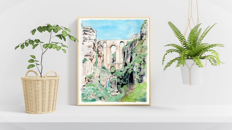 Ronda Spain Painting Art Print Andalucia Watercolor, Spain Wall Art image 3