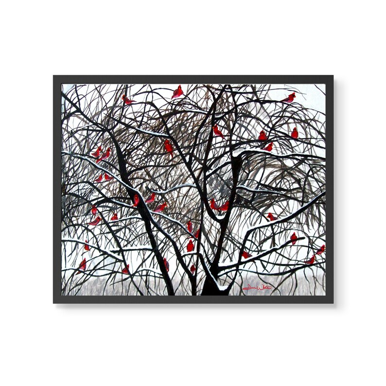 Winter Cardinals Painting Art Print Snowy Tree image 2