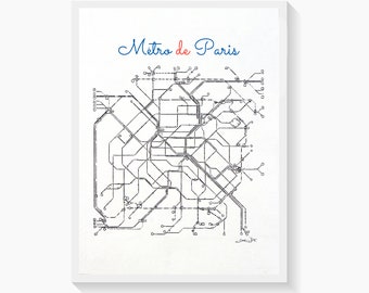 Paris Metro Map Art Print, Métro de Paris