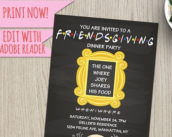 Friends Friendsgiving Invitation Thanksgiving Turkey Day Party Invite Friends TV Show Theme Printable Editable Template Download Corjl #084D