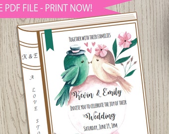 EDITABLE / Story / book / Wedding / Bridal / Couple / Shower / Library / instant / download / digital / printable / Invitation / invite