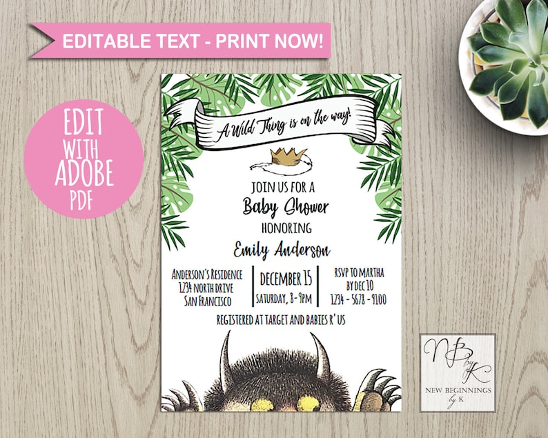 Where the Wild Things Are Baby Shower Invitation // Wild One Etsy