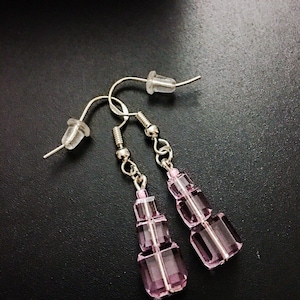 Montessori Pink Crystal Tower Earrings with Silver Ear Wires
