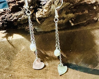Handmade Sterling Silver Heart Earrings: Freshwater Pearl Dangle