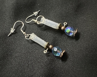 Handcrafted Lantern Earrings: Blue Crystal Sterling Silver Ear Wires