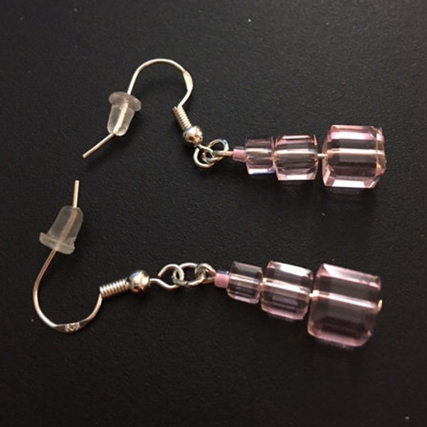 Montessori Pink Crystal Tower Earrings with Silver Ear Wires